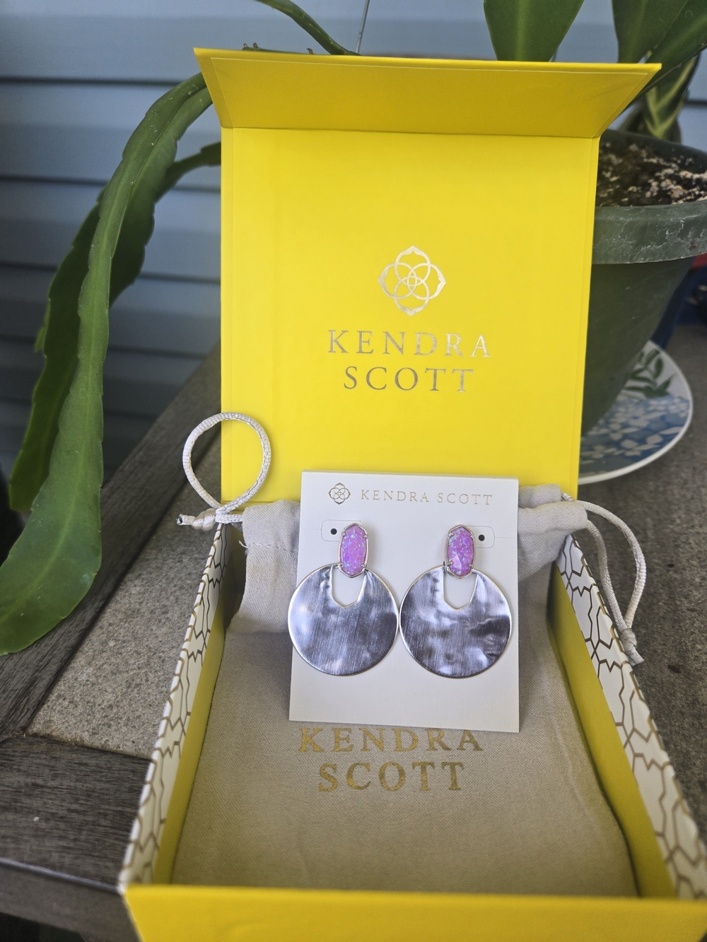 Kendra Scott Silver Disc Earrings with Pink Stone Accents